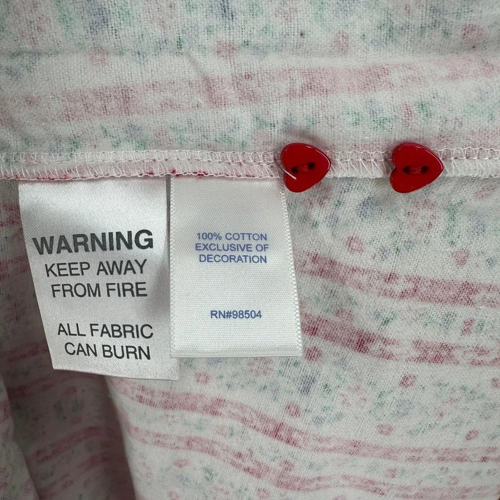 Lanz of Salzburg Flannel Nightgown Red White Floral Stripe Heart Lace Womens‎ L
